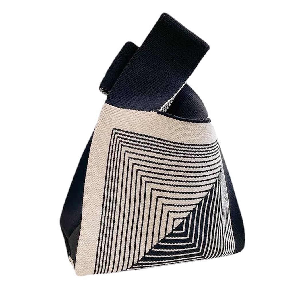 ZIBUYU Fashion Knitting Wrist Handbag Mini Tote Bag Geometric Knitting Pattern Bag Lunch Box Bag Purse Tote Daily Casual Bag ZIBUYU Fashion Knitting Wrist Handbag Mini Tote Bag Geometric Knitting Pattern Bag Lunch Box Bag Purse Tote Daily Casual Bag